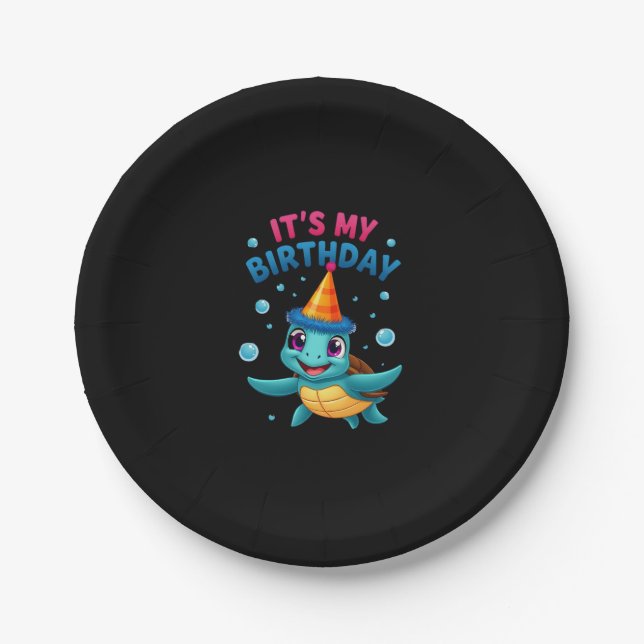 It's My Birthday Cute Sea Turtle Ocean Birthday Pa Pappteller (Vorderseite)