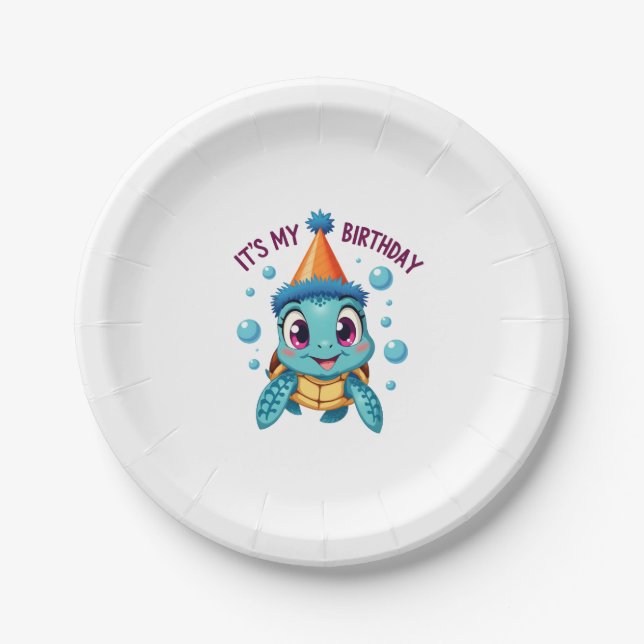It's My Birthday Cute Sea Turtle Ocean Birthday Pa Pappteller (Vorderseite)