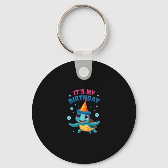 It's My Birthday Cute Sea Turtle Ocean Birthday Pa Schlüsselanhänger (Vorderseite)
