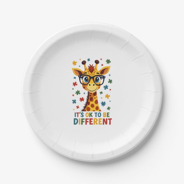 It's Ok To Be Different Giraffe Autism Awareness B Pappteller (Vorderseite)