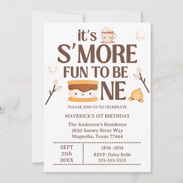 It's S'more Fun to Be One Kids 1st Birthday  Einladung (Vorderseite)
