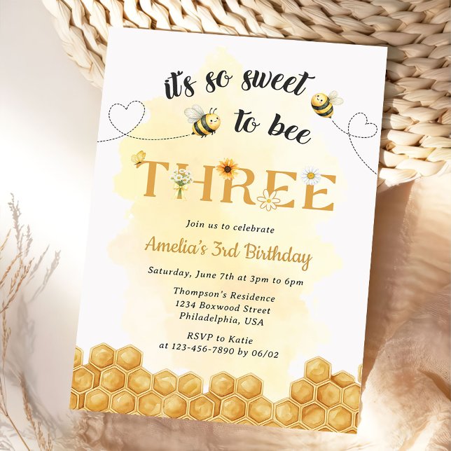 It's So Sweet To Bee 3rd Birthday Invitation Einladung (Von Creator hochgeladen)