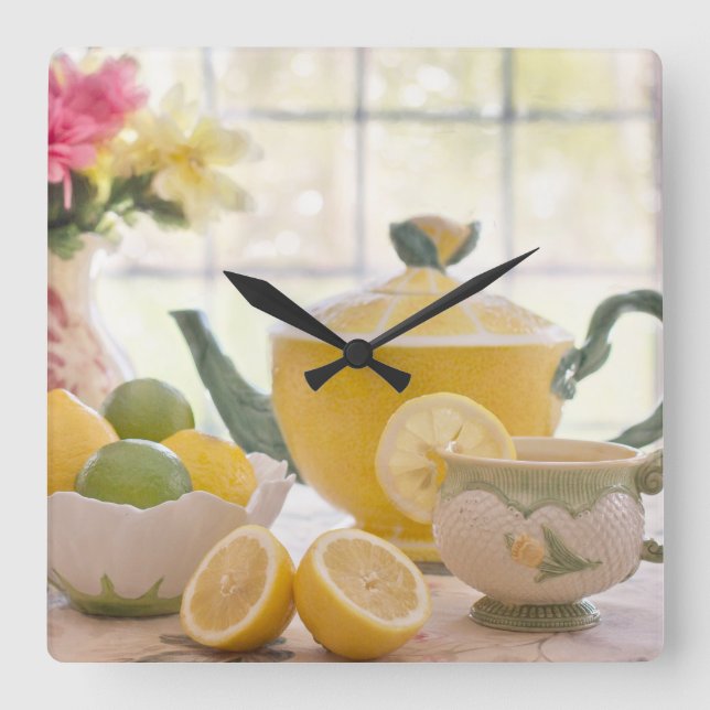 "It's Tea Time" Wall Clock Quadratische Wanduhr (Vorderseite)