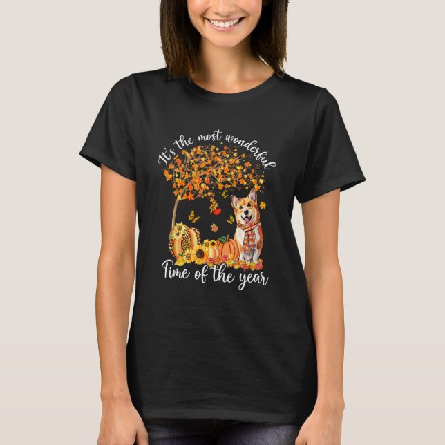 It's The Most Wonderful Time Cute Corgi Fall Thank T-Shirt (Vorderseite)