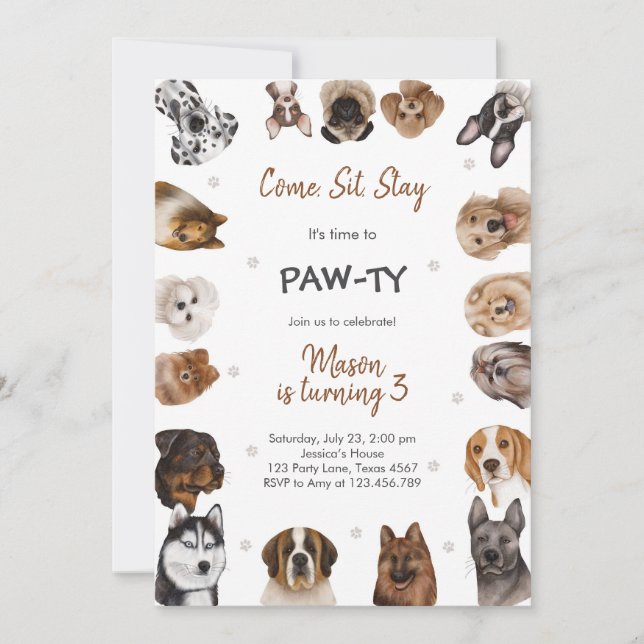 It's Time to Paw-ty Party Animals Kids Birthday Einladung (Vorderseite)