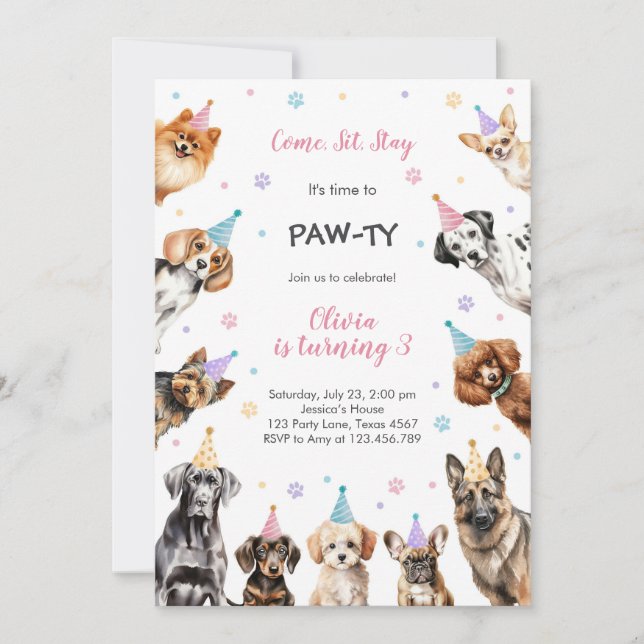It's Time to Paw-ty Party Animals Kids Birthday Einladung (Vorderseite)