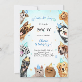 It's Time to Paw-ty Party Animals Kids Birthday Einladung