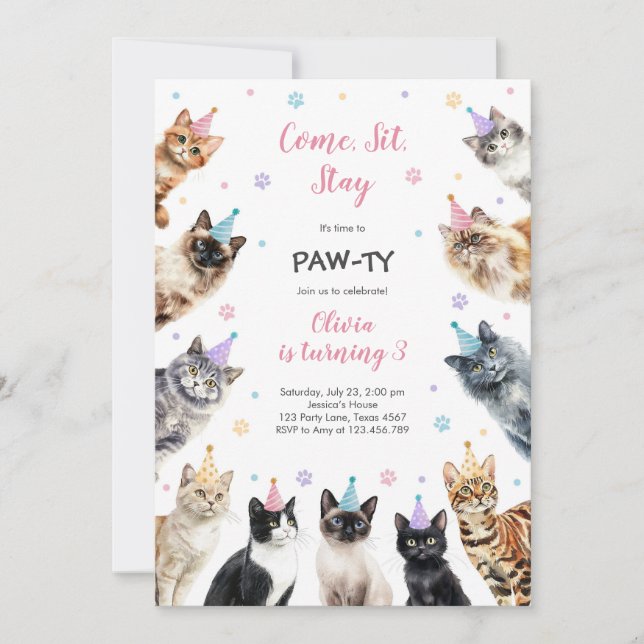 It's Time to Paw-ty Party Animals Kids Birthday Einladung (Vorderseite)