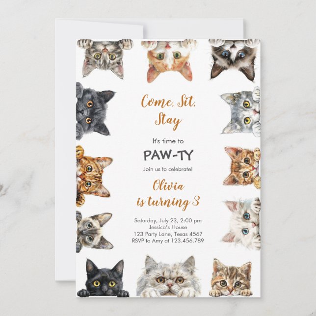 It's Time to Paw-ty Party Animals Kids Birthday Einladung (Vorderseite)