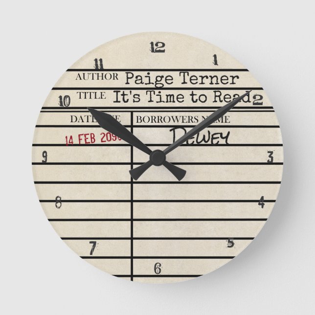 "It's Time to Read" Library Due Date Card Clock Runde Wanduhr (Vorderseite)