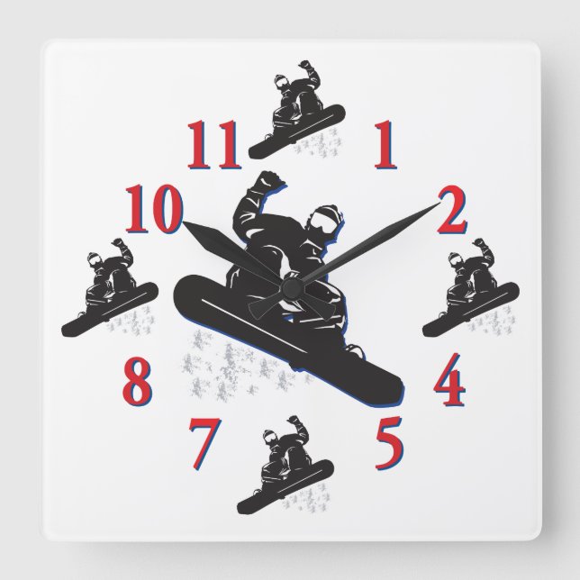 Its Time To Snowboard - A Cool Snowboarder Quadratische Wanduhr (Vorderseite)