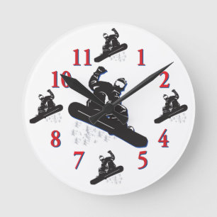 Its Time to Snowboard Runde Wanduhr