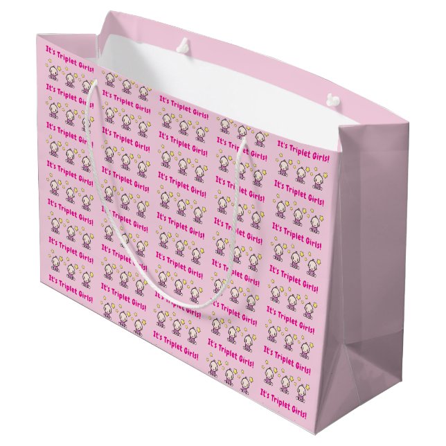 It's Triplet Girls!, Triplet Babies Gift Wrap, Große Geschenktüte (Rückseite Schrägansicht)