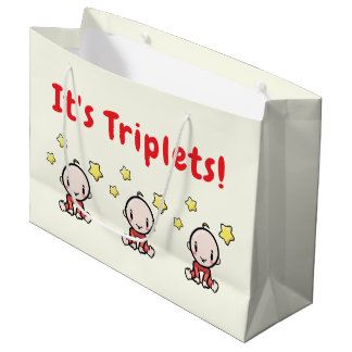 It's Triplets!, Triplet Babies Gift Wrap, Neutral Große Geschenktüte