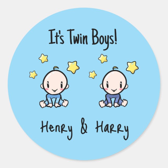It's Twin Boys!, Blue, Personalized Twin Babies  Runder Aufkleber (Vorderseite)