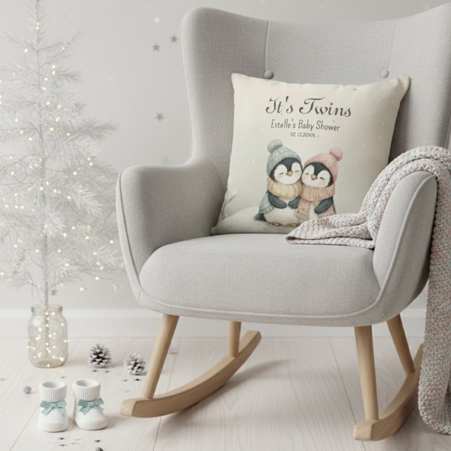 Its Twins Penguin Baby Shower Winter Wonderland  Kissen (Von Creator hochgeladen)