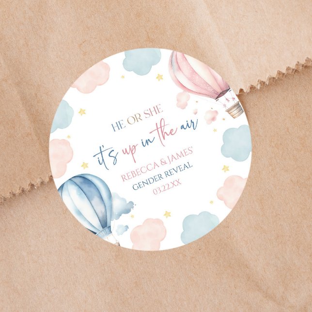 It's Up In The Air Hot Air Balloon Gender Reveal Runder Aufkleber (Von Creator hochgeladen)