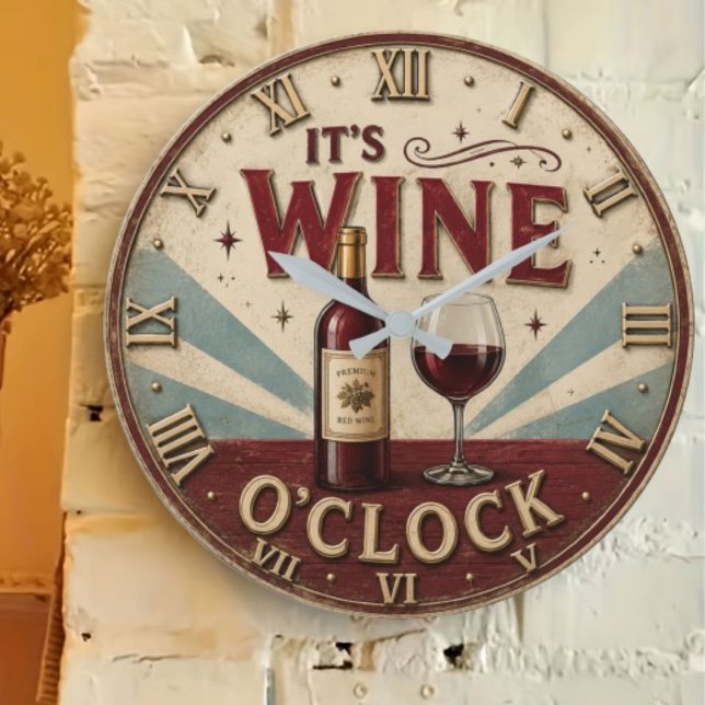 It's Wine O'Clock Rustic Home Bar  Große Wanduhr (Von Creator hochgeladen)