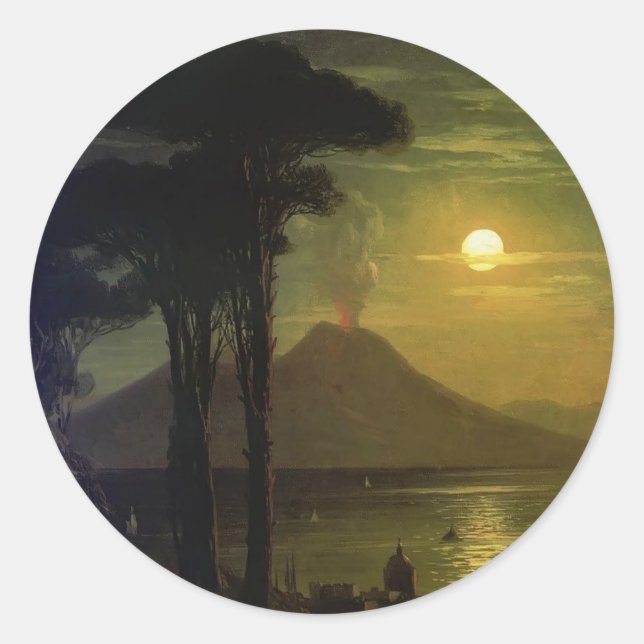 Ivan Aivazovsky-Die Bucht von Neapel bei Mondnacht Runder Aufkleber (Vorderseite)
