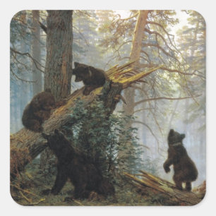 Ivan Shishkin Morgens in einem Kiefernwald Quadratischer Aufkleber