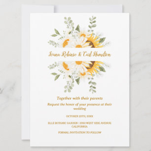 IVANA Elegante Blume Hochzeit Gelb und Weiß Einladung