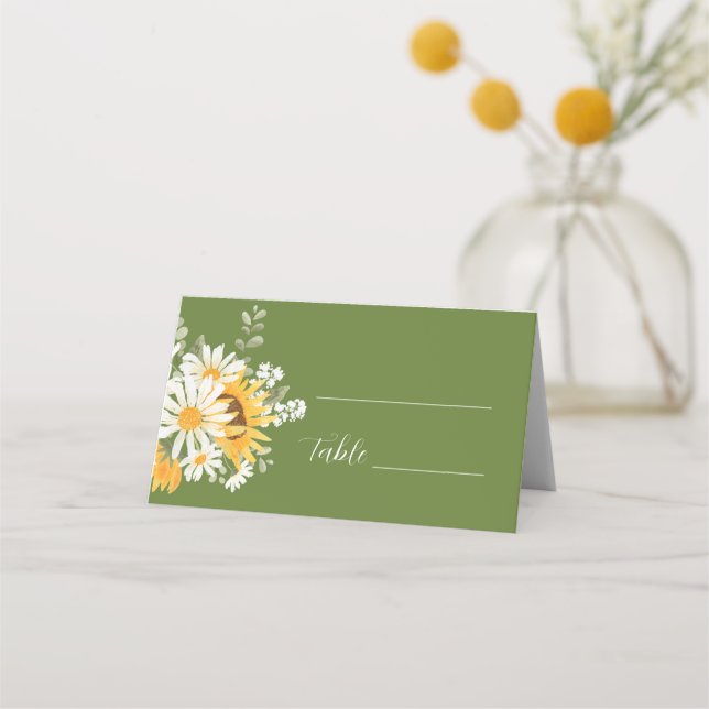IVANA Elegante Blume Hochzeit Gelb und Weiß Platzkarte (Vorderseite)