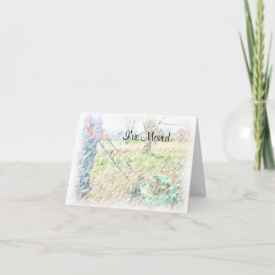 I've Moved Colored Pencil LawnMowing NoteCard Ankündigung