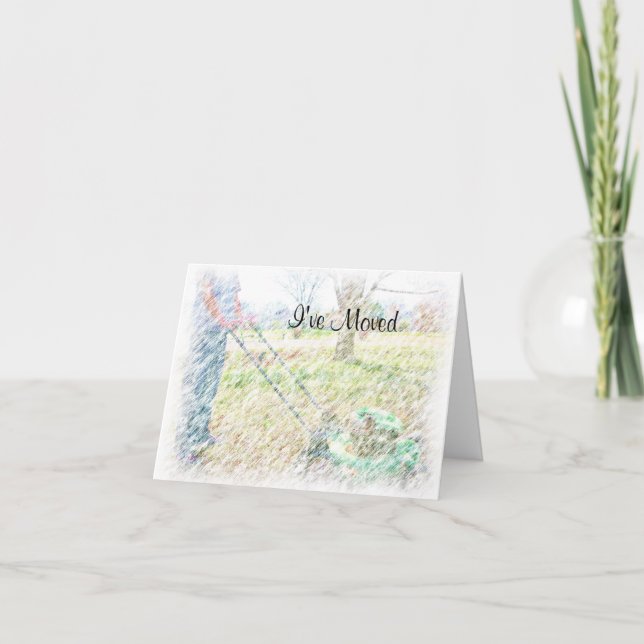 I've Moved Colored Pencil LawnMowing NoteCard Ankündigung (Vorderseite)