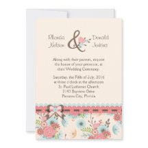 Ivoire, bleu et corail Faire-part de mariage flora