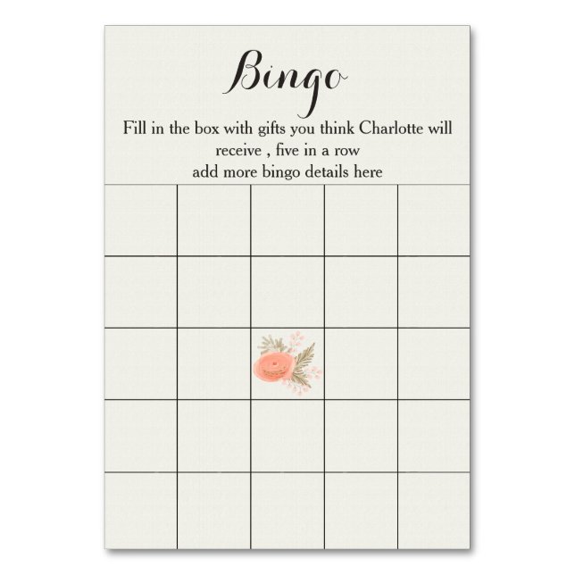 ivoire blush or floral douche bingo cartes de bing (Dos)