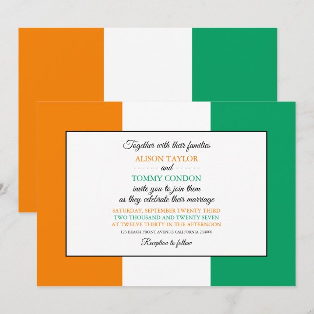 ivorische Flagge, Flagge von Côte d'Ivoire Hochzei Einladung (Vorne/Hinten)