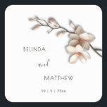 Ivory 3D Magnolia Flowers | Wedding Quadratischer Aufkleber<br><div class="desc">This elegant quiet luxury wedding sticker features 3D ivory cream magnolia flowers on a white background,  bride and groom name in an elegant modern font and handwritten script.</div>