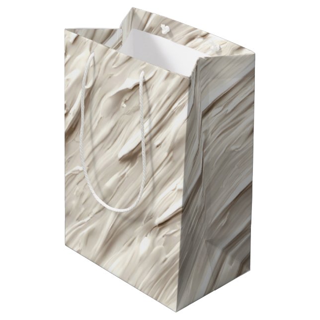 Ivory Abstrakt Textured Design Mittlere Geschenktüte (Rückseite Schrägansicht)