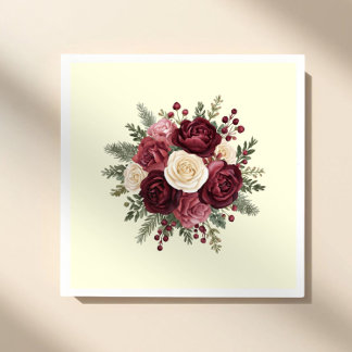 Ivory and Burgundy Floral Wedding Paper Napkin Serviette