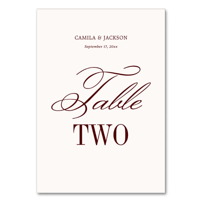 Ivory and Burgundy Wedding  Tischnummer (Vorderseite)