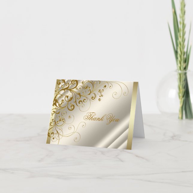 Ivory and Gold Thank You Cards Dankeskarte (Vorderseite)
