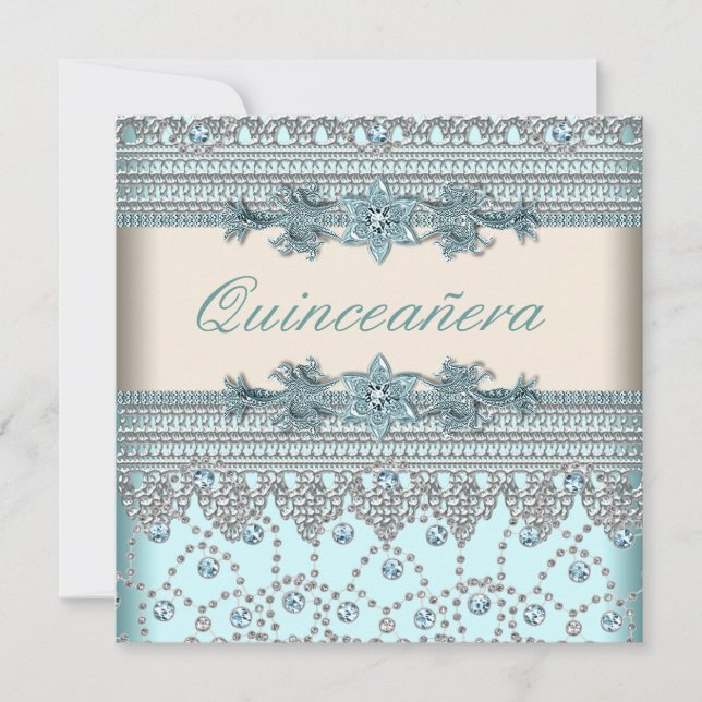 Ivory Aquamarin Blue Quinceanera Einladung (Vorderseite)