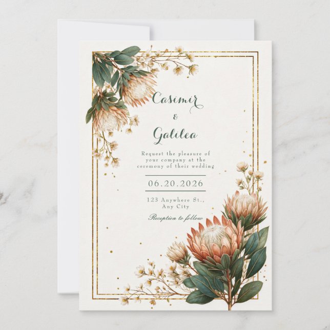 Ivory Astrantia Gold Foil Wedding Einladung (Vorderseite)