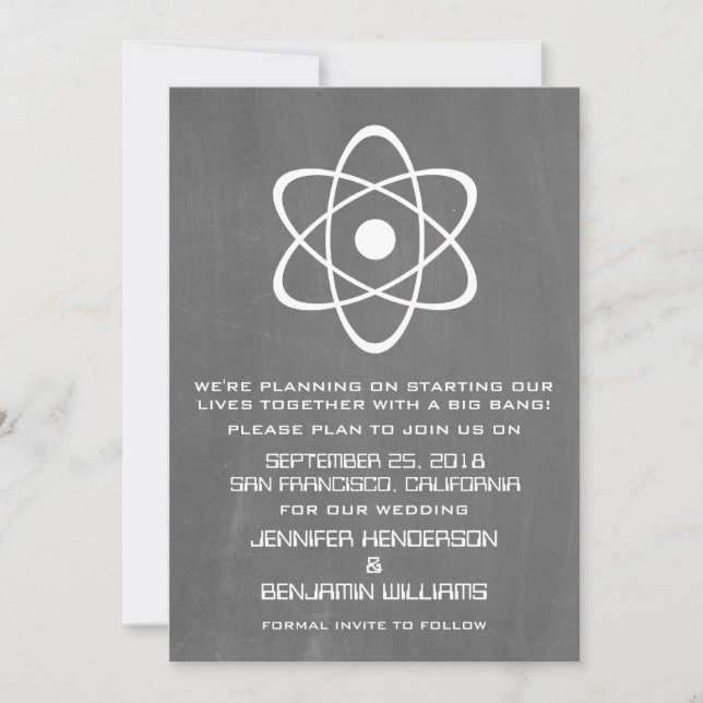Ivory Atomic Chalkboard Save the Date einladen (Vorderseite)