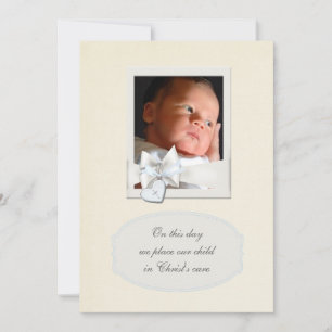 Ivory Beige Boy Photo Christening Invitations Einladung