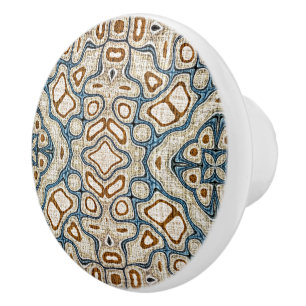 Ivory Beige Brown Ochre Aquamarin Blue Ethnic Stam Keramikknauf