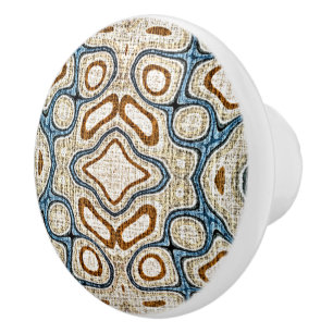 Ivory Beige Brown Ochre Aquamarin Blue Ethnic Stam Keramikknauf