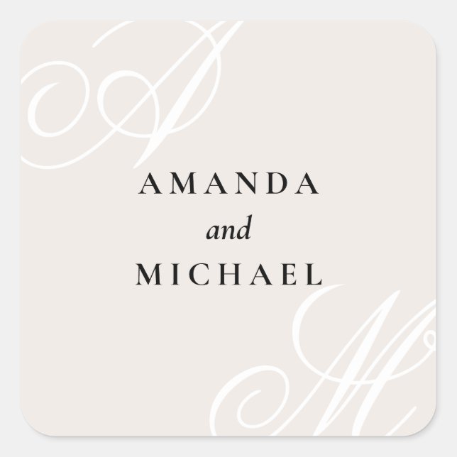 Ivory Beige Elegant Monogram Wedding Square Quadratischer Aufkleber (Vorderseite)