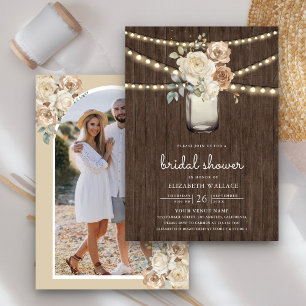 Ivory Beige Floral Mason Jar Foto Brautparty Einladung
