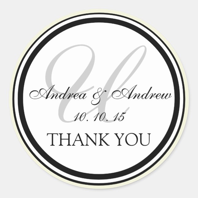 Ivory Black Monogram U Wedding Vielen Dank Runder Aufkleber (Vorderseite)