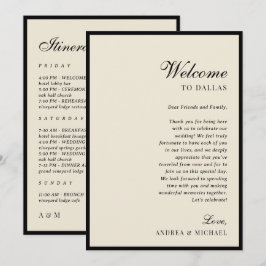 Ivory & Black Old Money Wedding Itinerary Card Einladung