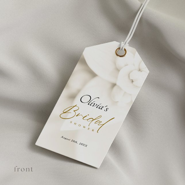 Ivory Bloom & Elegantes Gold Script Brautparty Geschenkanhänger (Von Creator hochgeladen)