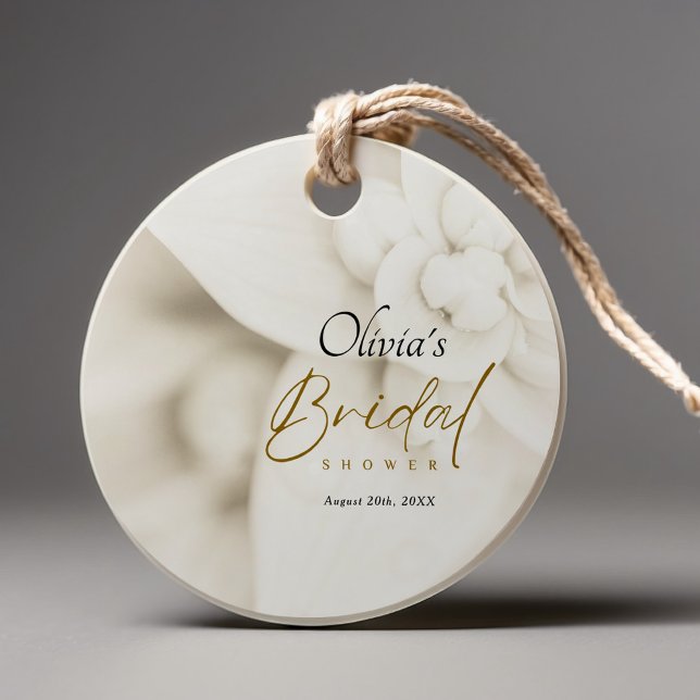 Ivory Bloom & Elegantes Gold Script Brautparty Geschenkanhänger (Von Creator hochgeladen)