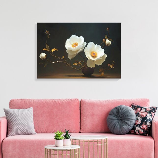 Ivory Bloom Eleganz Leinwanddruck (Insitu (Wohnzimmer))