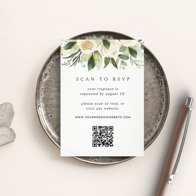 Ivory Bloom | Faire-part de mariage avec code QR f (Créateur téléchargé)